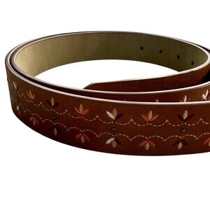 Women's Brown Boho Embroidery Belt With Oval Buckle Size 3X